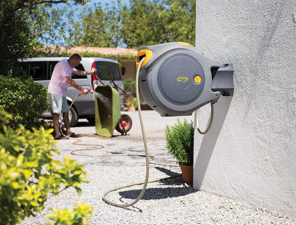 Hozelock Dévidoir Mural FlowMax AutoReel Gros débit avec Tuyau de 30m 25970000