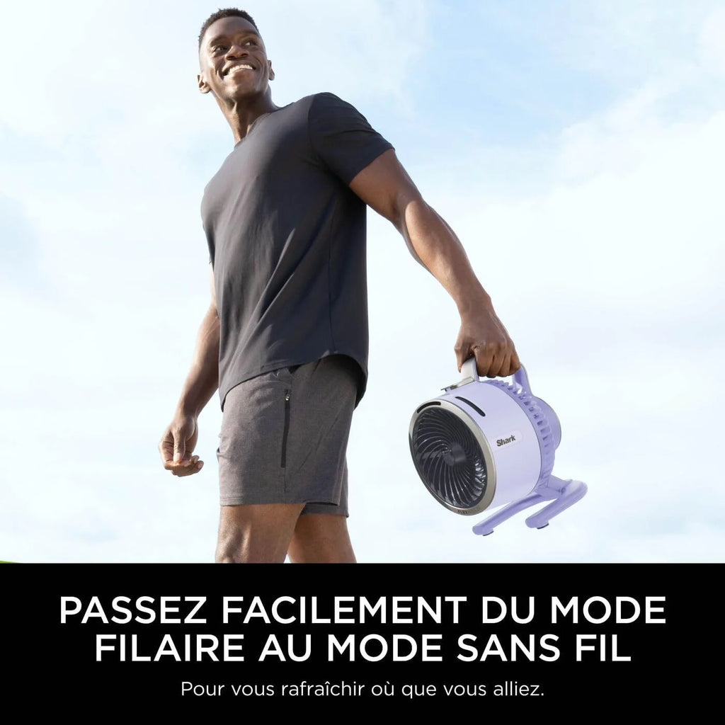 Shark FlexBreeze HydroGo, ventilateur brumisateur portable, rafraîchisseur d'air silencieux intérieur/extérieur, discret et durable, avec/sans fil, léger, 5 réglages de vitesse, Lila FA050EULV