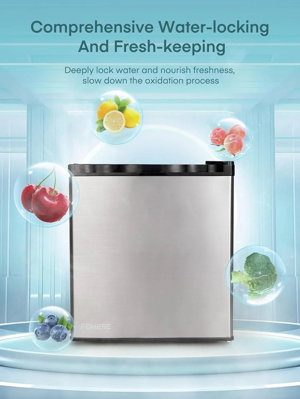 FOHERE Mini Réfrigérateur 46L, Petit Frigo avec Thermostat Réglable, Économie d'Énergie, Silencieux, Porte Réversible, Minibar, Adapté à la Maison et au Bureau, Dortoir, Hôtel, Inox