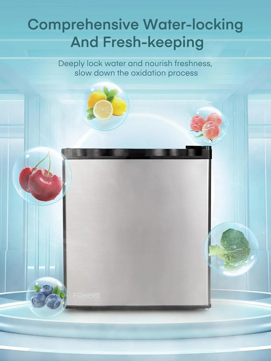 FOHERE Mini Réfrigérateur 46L, Petit Frigo avec Thermostat Réglable, Économie d'Énergie, Silencieux, Porte Réversible, Minibar, Adapté à la Maison et au Bureau, Dortoir, Hôtel, Inox