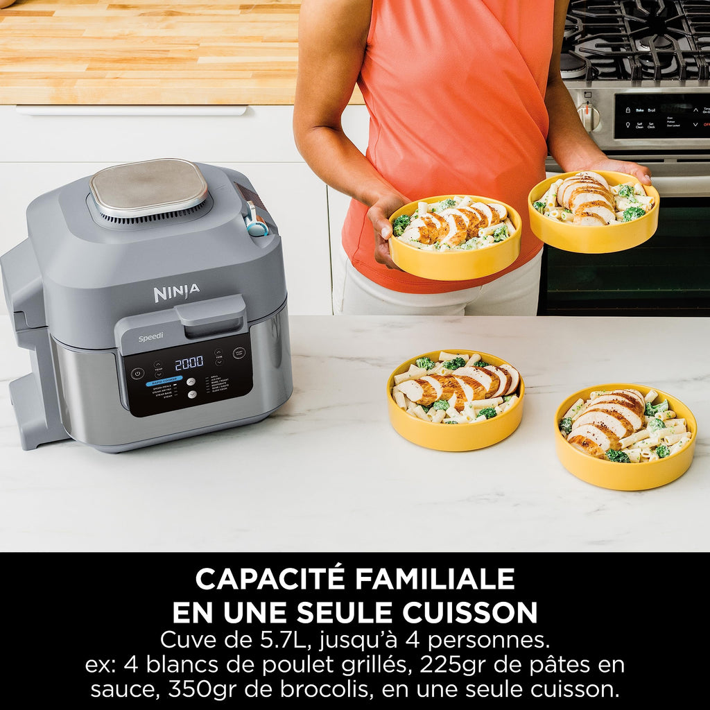 Ninja Speedi 10-en-1 Cuiseur rapide, Air Fryer, Friteuse à air et Multicuiseur, 5.7L, Repas pour 4 en 15 minutes, Vapeur, Gril, Cuire au four, Rôtir,