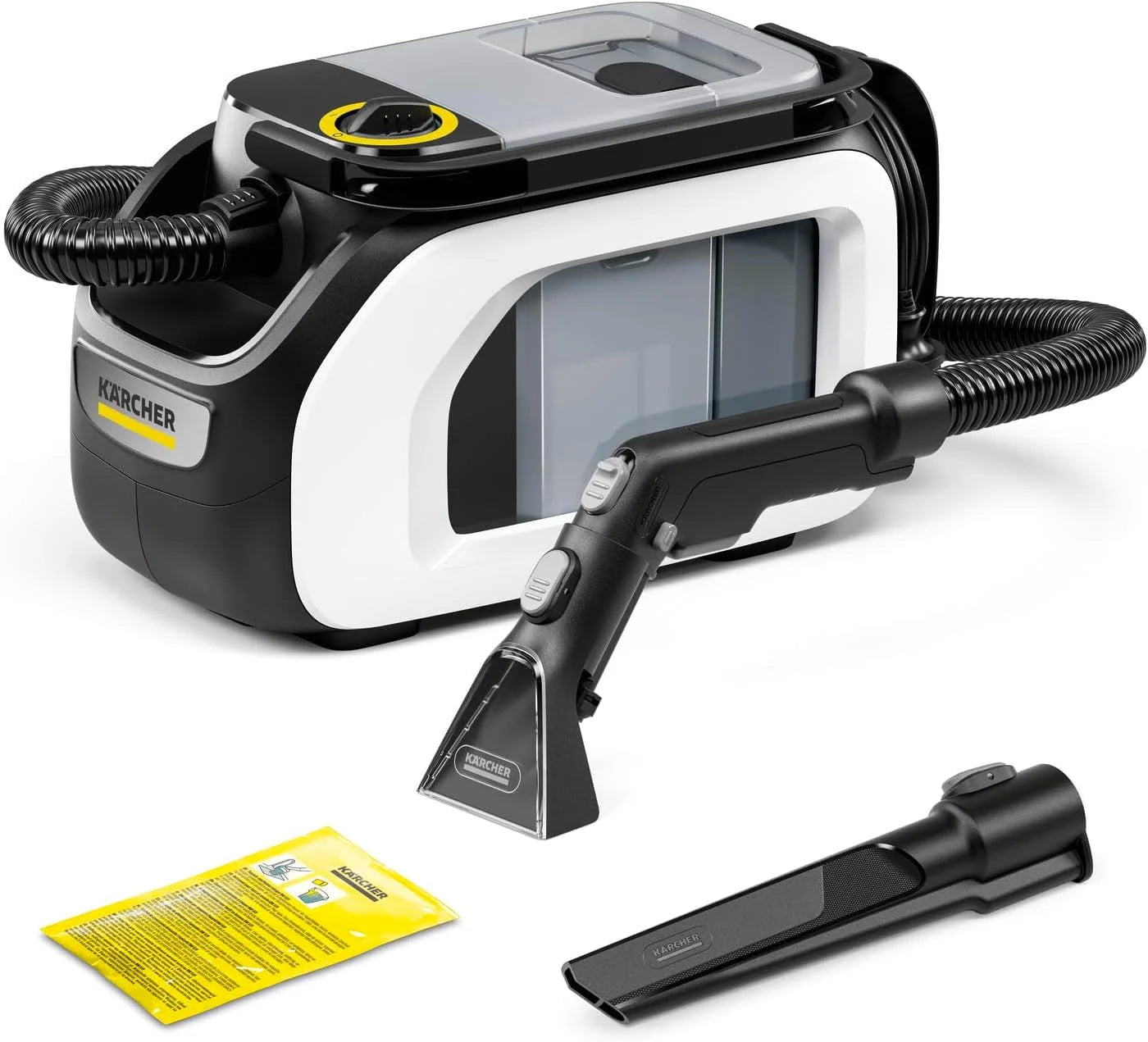 Kärcher Shampouineuse SE 3 Compact, Aspiration : 500W, Réservoir Eau : 1,7L, Surface : 2,76m2, Poids : 4,1kg, Flexible d'Aspiration, Buses de Lavage : Tissus et Fentes(Noir/Blanc)