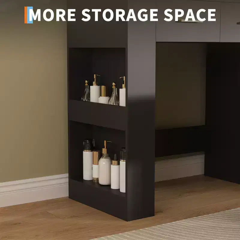 Miroir 10 ampoules | Prises intégrées Grande coiffeuse de 104 cm avec miroir et 3 modes d'éclairage - Table de maquillage avec tabouret et 5 tiroirs pour chambre à coucher