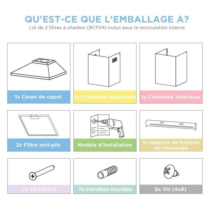 Hotte Aspirante 60cm Comfee - 400 m³/h - Classe A++ - 2 Filtres à Charbon - 3 Vitesses - Recyclage & Évacuation - LED lampe - Inox