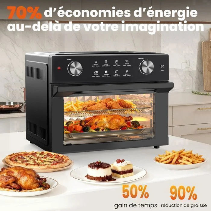 Mini four professionnel - Four a air, 30L/21 Programmes/30-230℃, Lumière intégrée, Cavité et plateaux en acier inoxydable