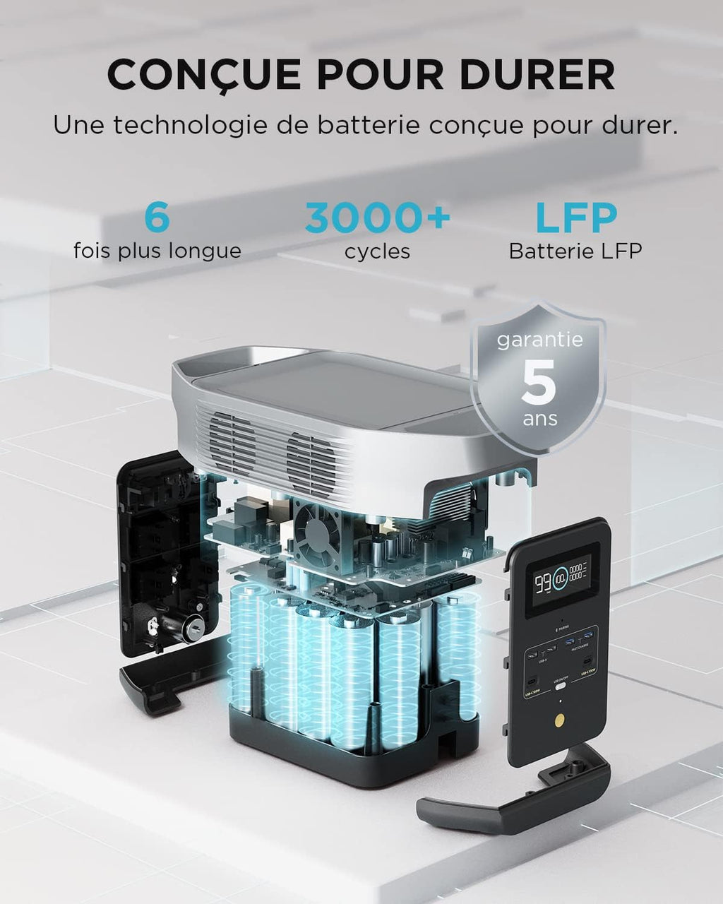 EcoFlow DELTA 2 Station électrique portable avec capacité évolutive de 1-3 kWh, batterie LFP, charge rapide, générateur solaire pour alimentation de secours domestique, balcon, camping et camping-cars