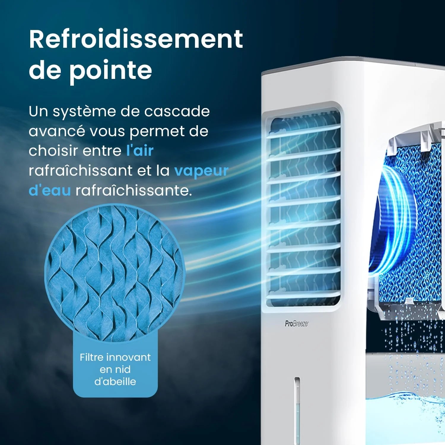 Pro Breeze Rafraîchisseur d'Air Portable 5L, Ventilateur, Humidificateur, 3 Vitesses, Oscillation Automatique, Minuterie, Télécommande - Refroidisseur d'Air par évaporation Mobile et Puissant