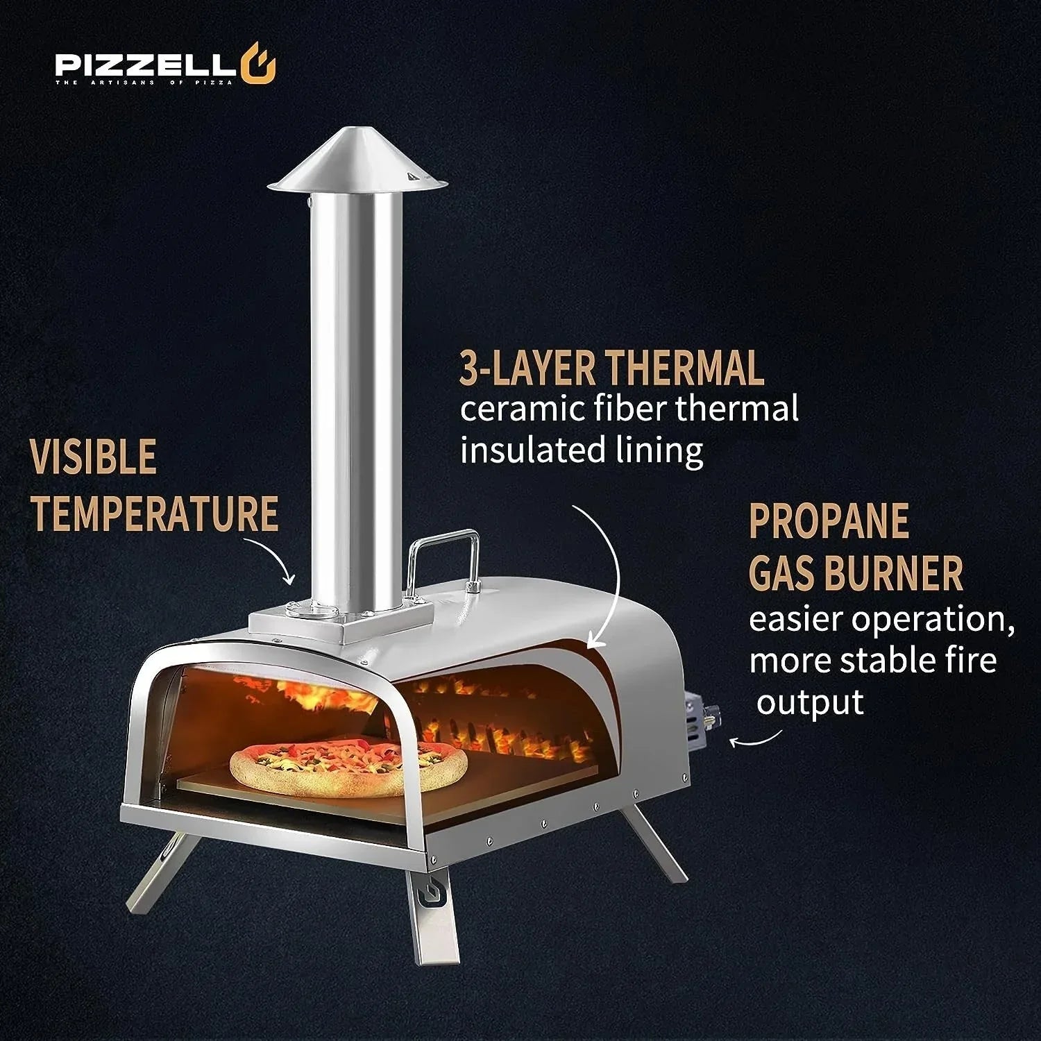 Four à Pizza Extérieur Multi-Combustibles avec Brûleur à Gaz et Boîte à Bois - 12 pouces