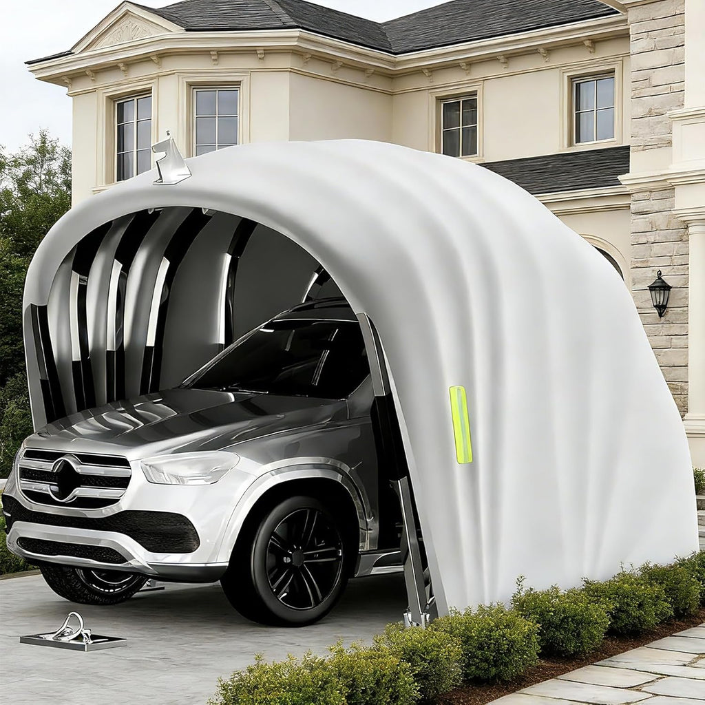 Abri De Voiture Semi-Automatique en Acier Inoxydable, Abri Voiture Exterieur Pliable, Garage Mobile Exterieur, L 5,5m x W 2.5 x H 2.3m / L 5,9m x W 2,7 x H 2,45 m (Gris) (5.9 x 2.7 x 2.45m)