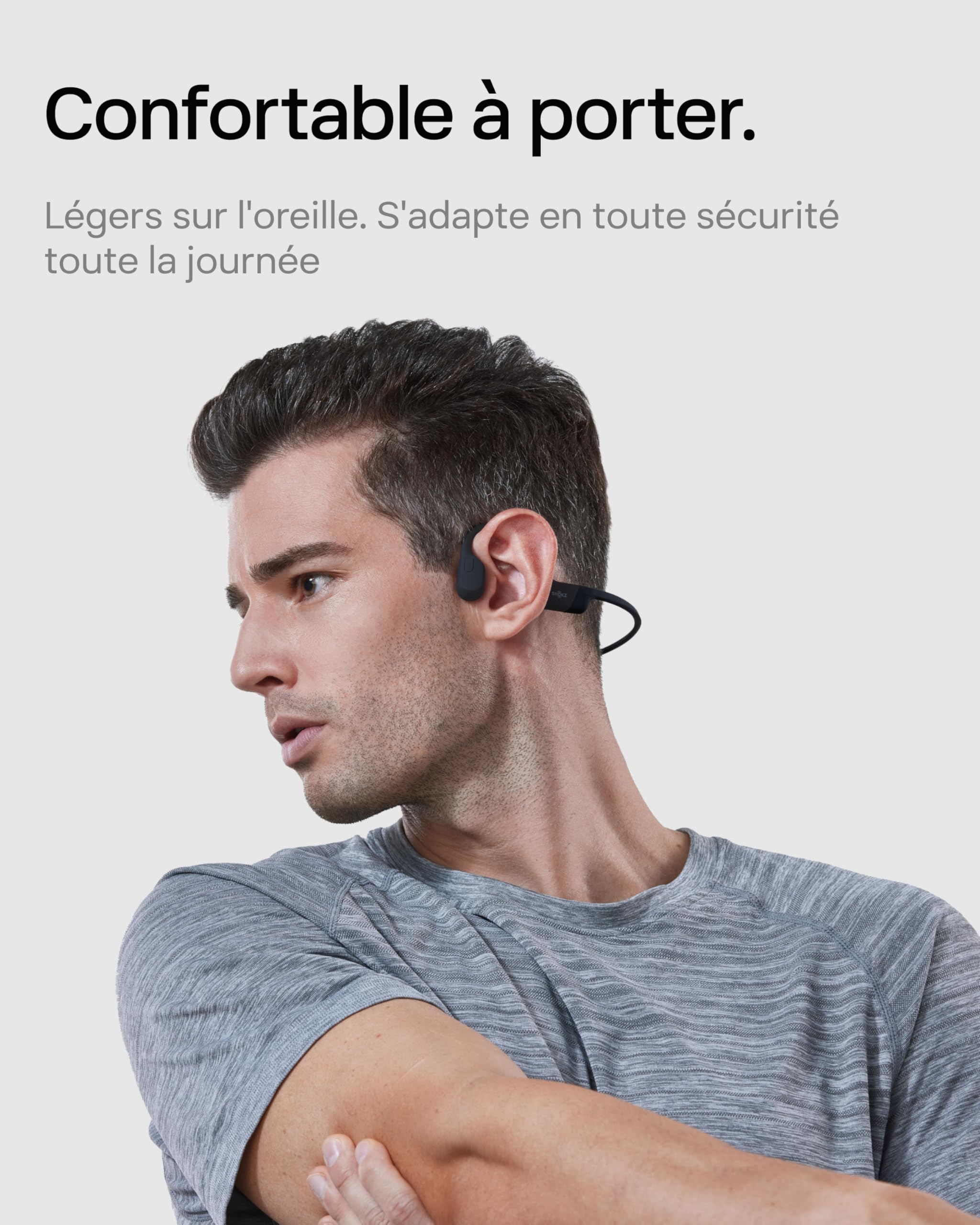 SHOKZ OpenRun Casque à Conduction osseuse, écouteurs Bluetooth Oreilles Libres pour Le Sport avec Micro, Casque sans Fil étanche IP67, 8 Heures d’auto