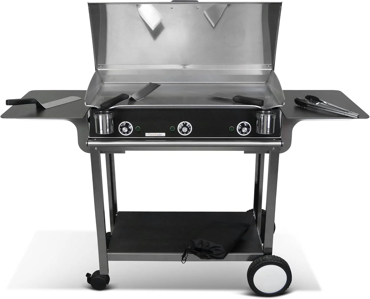 Pack Plancha Electrique LUX 830 - Chariot Rivoli + Accessoires - Inox - Finitions Carbon - 3 Thermostats Réglables - Made In France - L83 X P45 X H20 cm
