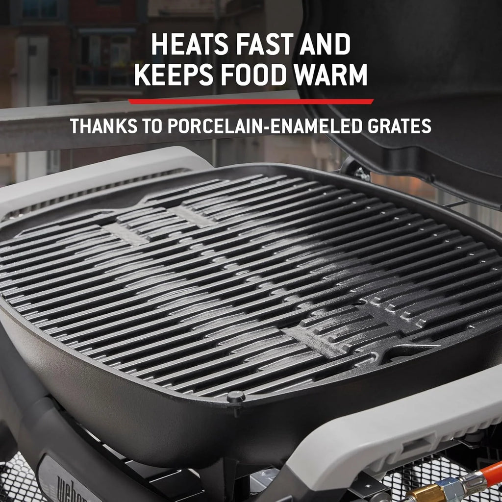Weber Barbecue à gaz Q 1100N / Barbecue portable léger pour camping, patios et balcons avec brûleur haute efficacité, grilles en fonte émaillée et allumage électronique, noir