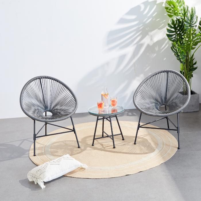 ACAPULCO - Ensemble de 2 fauteuils et table basse beige