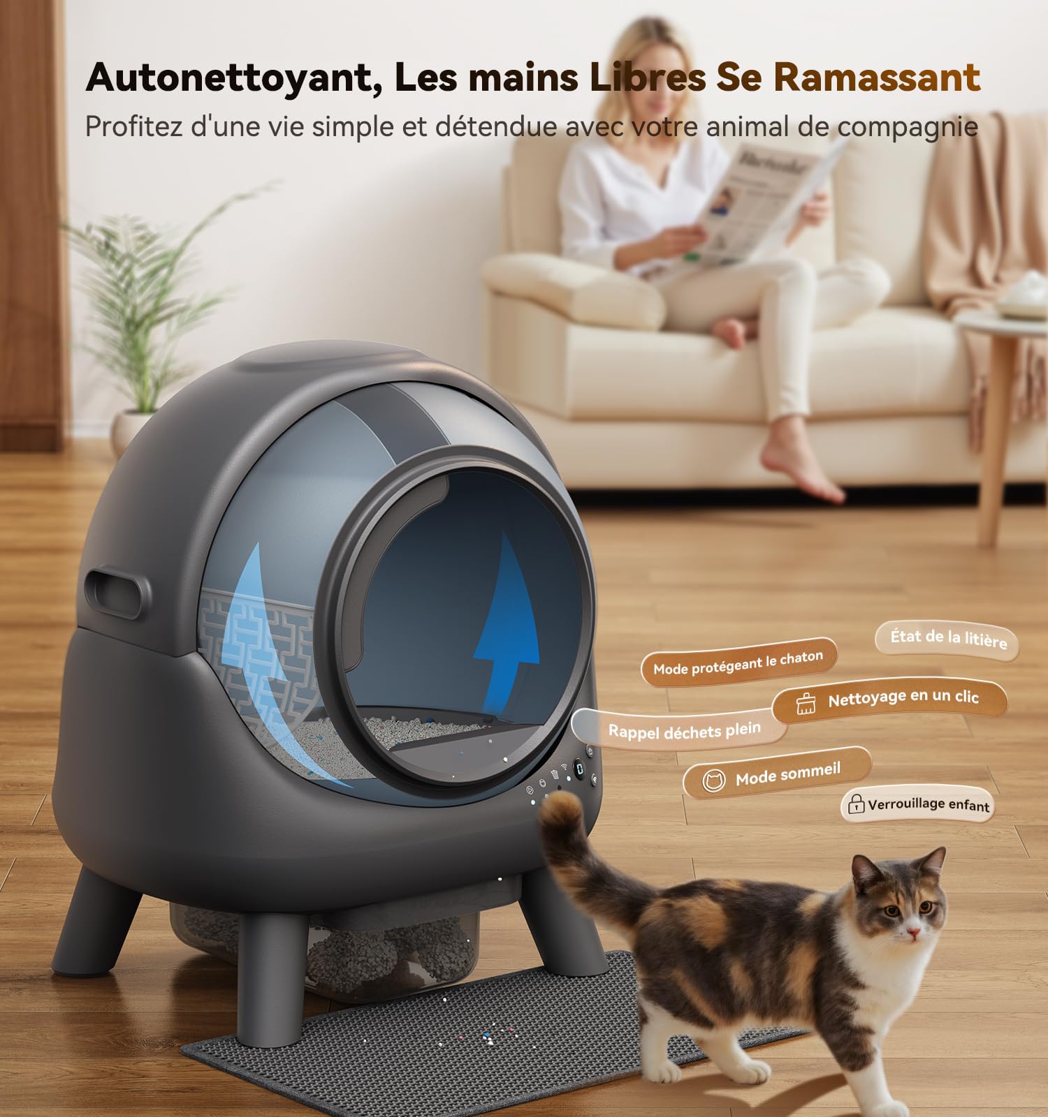 Litiere Chat Autonettoyante FEELNEEDY, Bac à Litière Automatique, Anti-Fuites/Anti-Pincement/Triple Anti-Odeur/Sécurisé/Contrôle APP/Nettoyage Facile, C
