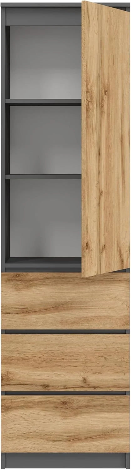 KUBUTKU Armoire Multi-usages avec 3 tiroirs 3 Compartiments et Portes - Armoire Universelle pour Bureau et Maison 180,5x50x40 cm Graphite/Chêne Wotan