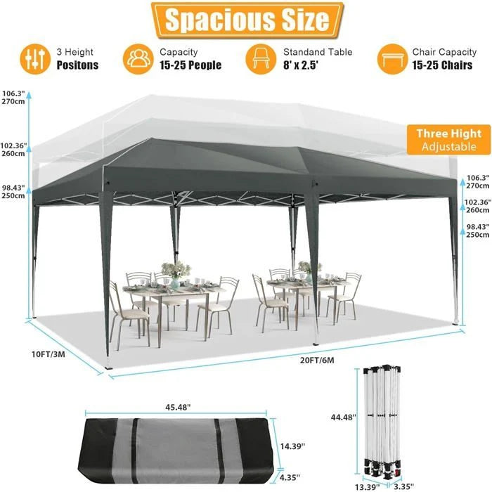 Barnum Pliant 3x6, Imperméable Tonnelle de Jardin Exterieur avec 6 Parois LatéRales, Gris
