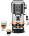 Krups Virtuoso+, Machine expresso manuelle, Café à pompe, Café moulu ou dosettes, 15 bars, Inox, Buse vapeur, Espresso et cappuccino, Noire, XP444G10(Noir/Argent)