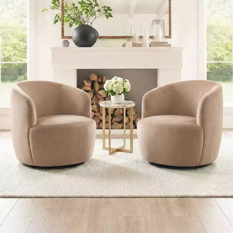 Fauteuil d'appoint pivotant moderne en velours, Fauteuil barillet rembourré avec rotation à 360°, Fauteuil de salon pour le séjour et le coin lecture - Panipeachy