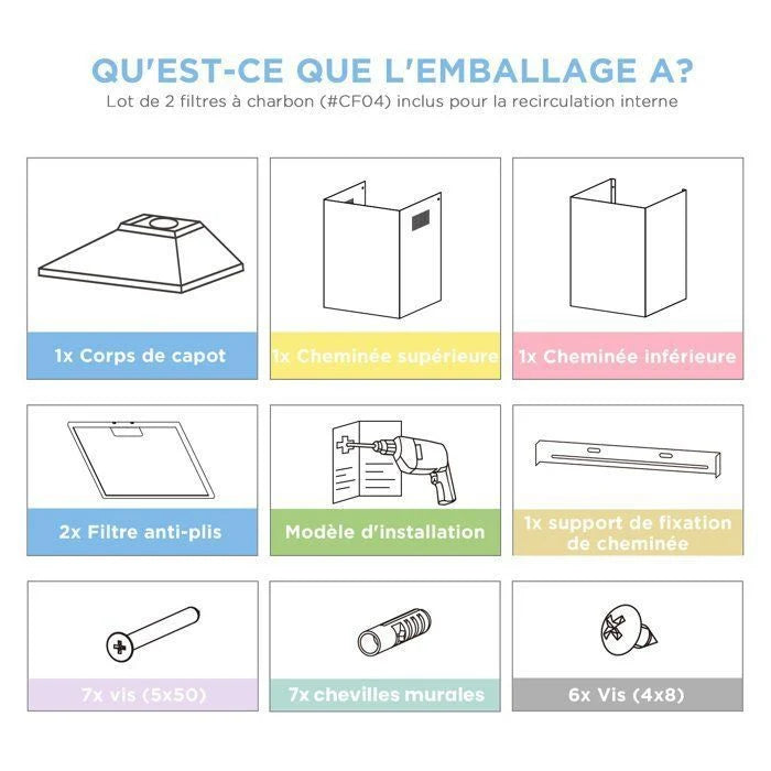 Hotte Aspirante 60cm Comfee - 400 m³/h - Classe A++ - 2 Filtres à Charbon - 3 Vitesses - Recyclage & Évacuation - LED lampe - Inox