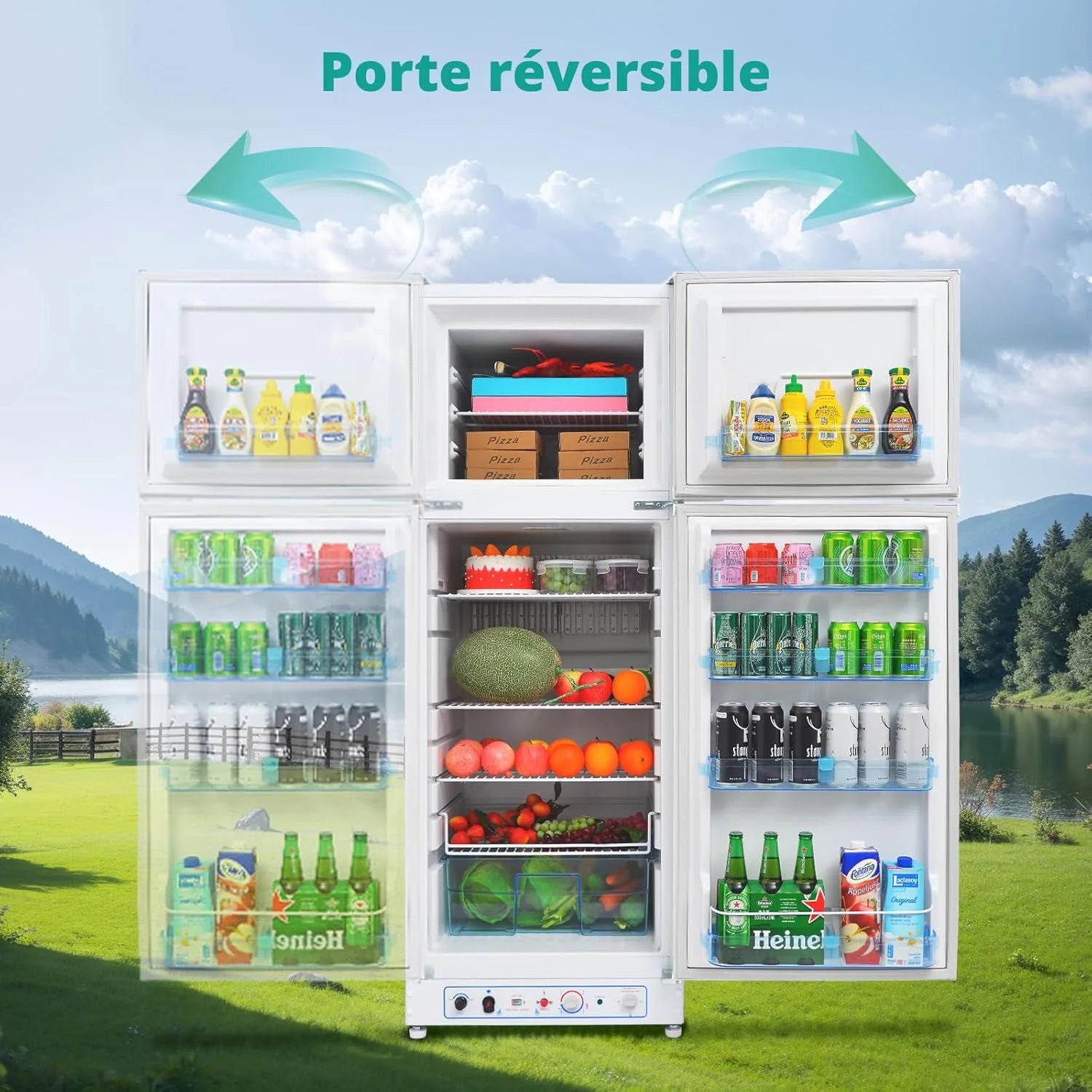 SMETA Frigo Gaz avec Congélateur, 265L, Réfrigérateur Congélateur Combiné Gaz/220V, Frigo Camping Gaz pour Camping-car, Garage, Caravane, Mobile-home, Blanc