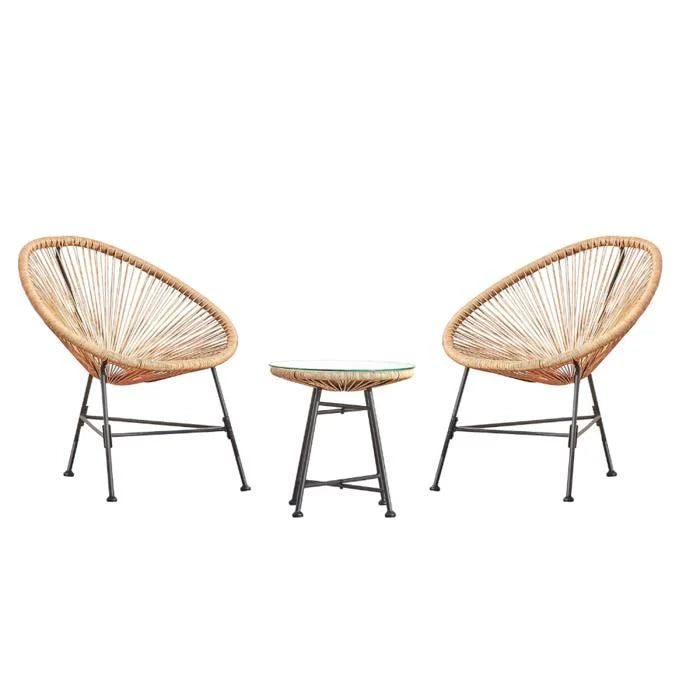 ACAPULCO - Ensemble de 2 fauteuils et table basse beige