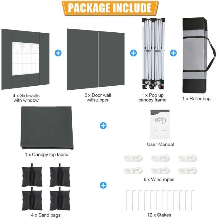Barnum Pliant 3x6, Imperméable Tonnelle de Jardin Exterieur avec 6 Parois LatéRales, Gris