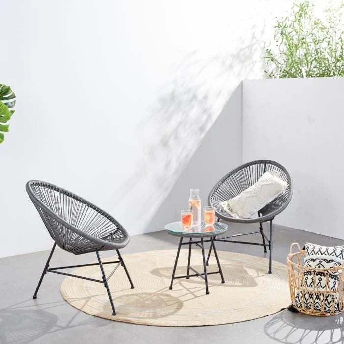 ACAPULCO - Ensemble de 2 fauteuils et table basse beige