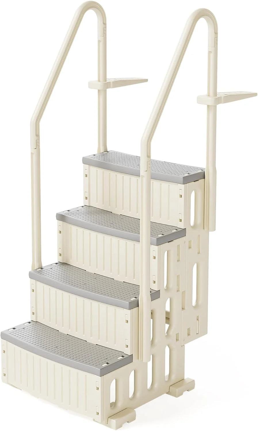 BONNLO Échelle de Piscine Antidérapante PE, Escalier de Piscine, Adaptée aux Piscines Hors Sol et Creusées Intérieur Extérieur, Blanc Cassé (Blanc + Pédale Grise, 4)