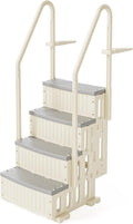 BONNLO Échelle de Piscine Antidérapante PE, Escalier de Piscine, Adaptée aux Piscines Hors Sol et Creusées Intérieur Extérieur, Blanc Cassé (Blanc + Pédale Grise, 4)