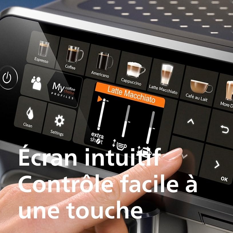 Philips Série 5400 Machine Expresso - Café à Grain - LatteGo Mousseur à Lait, 12 Spécialités de Café, Affichage Intuitif, 4 Profils Utilisateur, Chrom