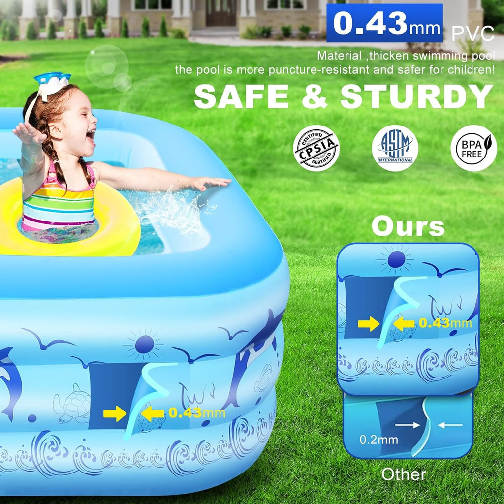 LanOcean Piscine Gonflable Adulte avec Lumières, Solaire Familiale Piscines Gonflables Rectangulaire avec 12 Mode D'éclairage,240x150x55CM Grande Piscine Gonflable Enfant, Pataugeoire Bebe pour Jardin