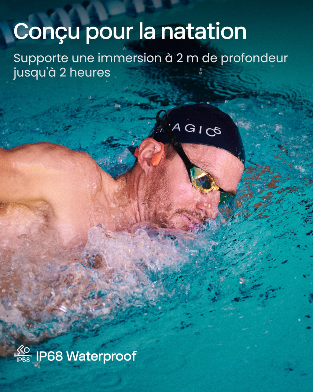 SHOKZ OpenSwim Pro Casque à Conduction osseuse, écouteurs sans Fil à Oreilles Libres, IP68, Bluetooth 5.4, Stockage MP3 32Go, micros à Annulation de Bruit, 9h d’autonomie pour Courir et Nager – Rouge