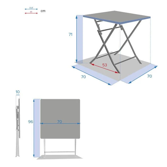 Table de jardin pliante carrée "Greensboro" pétrole 2 places en acier traité époxy - Hespéride
