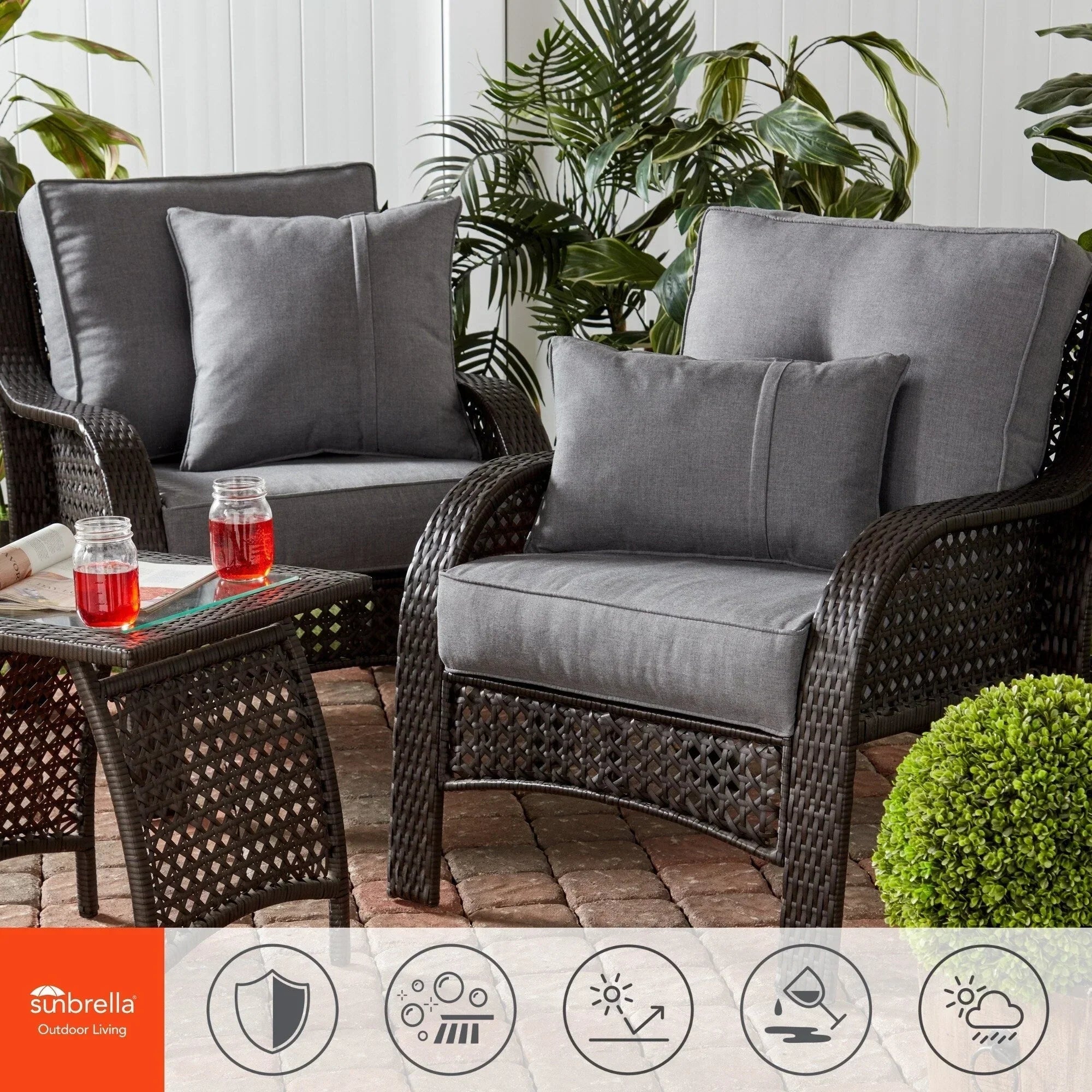 Ensemble de deux coussins d'extérieur haut de gamme Sunbrella pour assise profonde