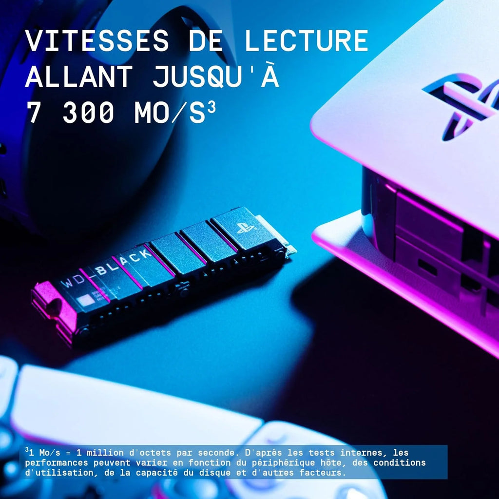 WD_BLACK SN850P 2 To PS5 SSD, Disque SSD interne, Lecture jusqu'à 7300 Mo/s, M.2 2280 PCIe NVMe, Carte d'extension PS5, Officielle pour et PS5 Consoles, avec dissipateur Thermique, Noir