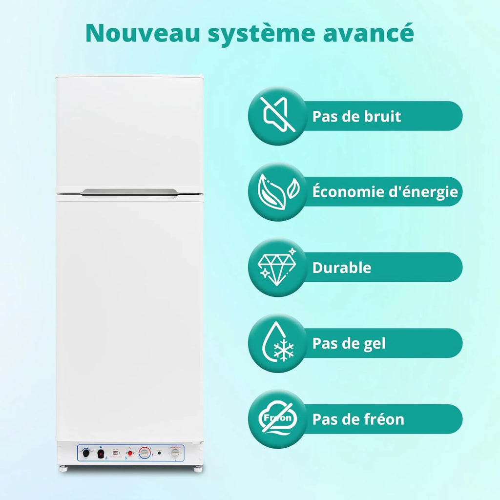 SMETA Frigo Gaz avec Congélateur, 265L, Réfrigérateur Congélateur Combiné Gaz/220V, Frigo Camping Gaz pour Camping-car, Garage, Caravane, Mobile-home, Blanc