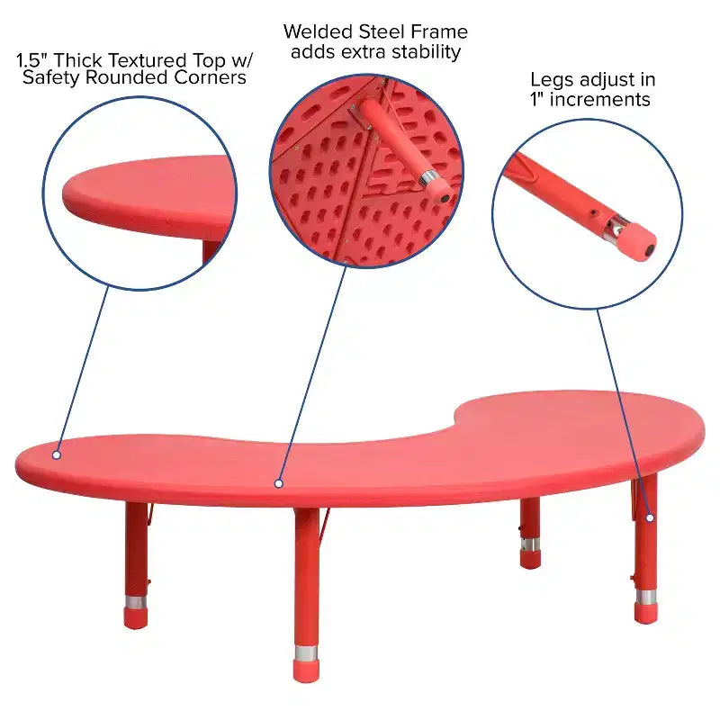 Table d'activités réglable en hauteur en plastique demi-lune Emma et Oliver 35 po larg. x 65 po long.