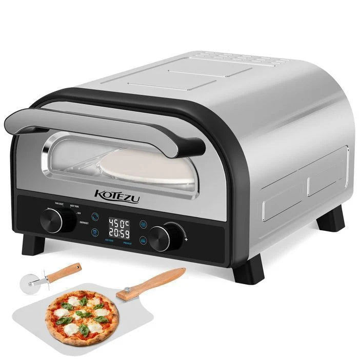 KOTEZU Four à Pizza Gaz 12", Pierre Rotative Auto, 4,4 kW, Thermomètre