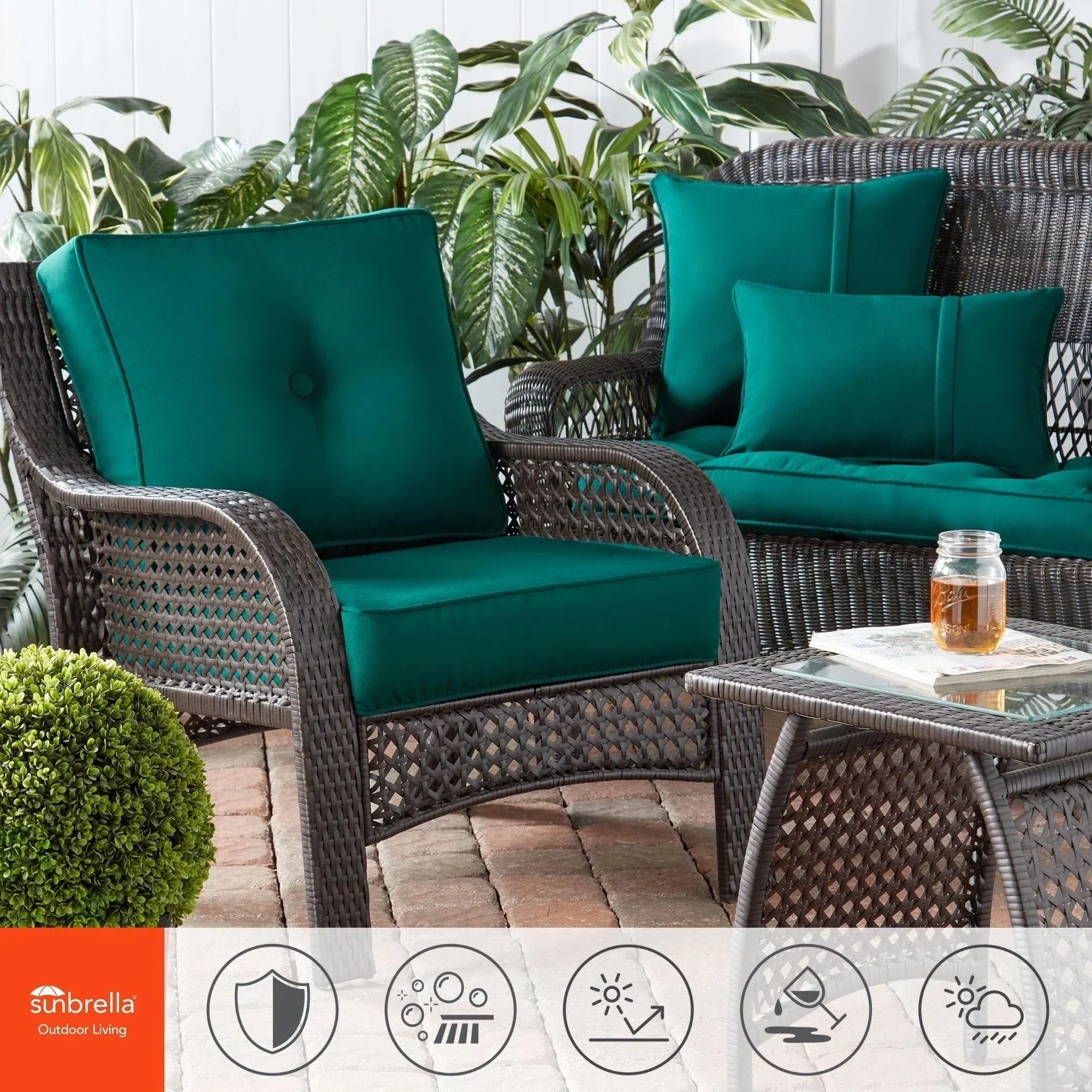 Ensemble de deux coussins d'extérieur haut de gamme Sunbrella pour assise profonde