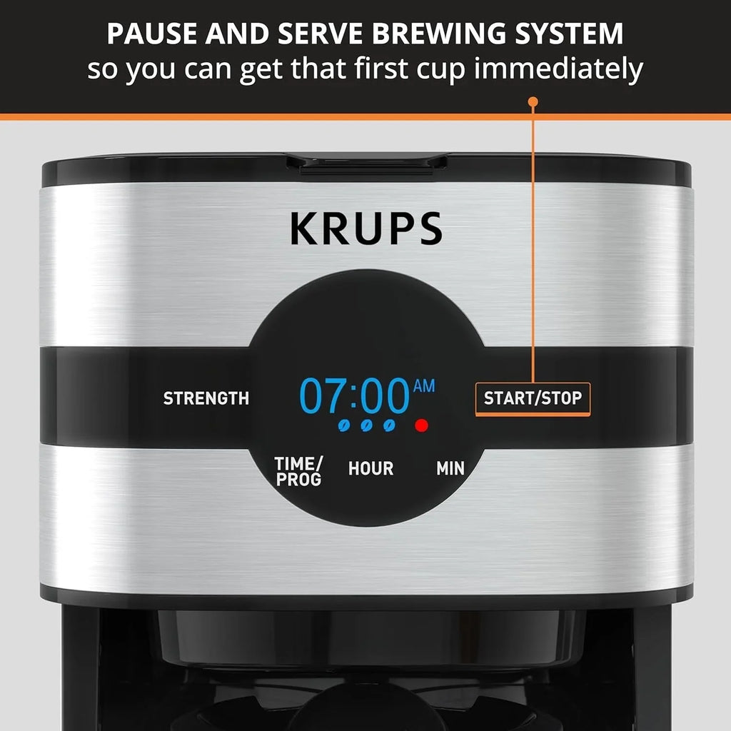 Cafetière numérique 10 tasses, acier inoxydable noir, programmation de l'infusion, pause et service automatiques