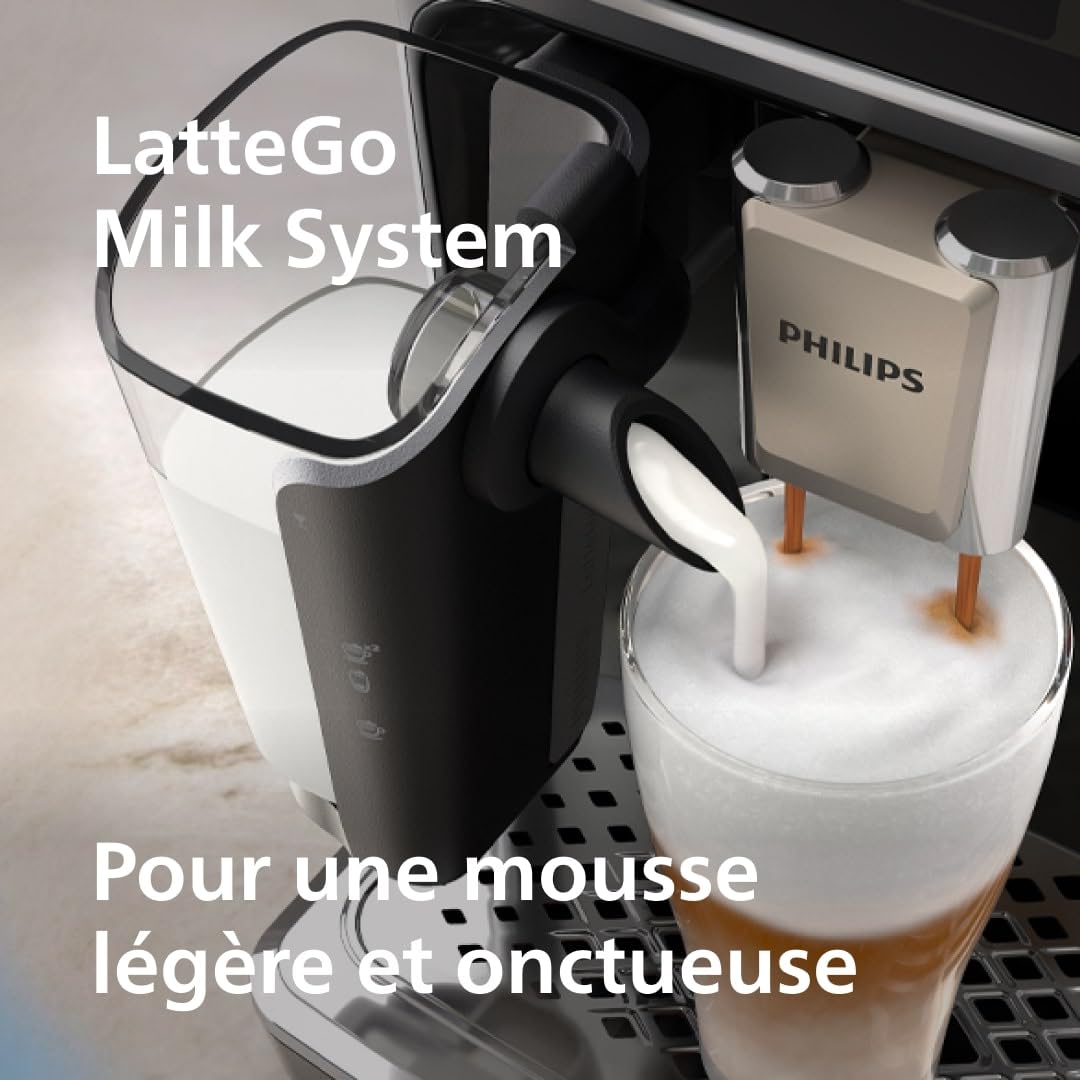 Philips Série 5400 Machine Expresso - Café à Grain - LatteGo Mousseur à Lait, 12 Spécialités de Café, Affichage Intuitif, 4 Profils Utilisateur, Chrom