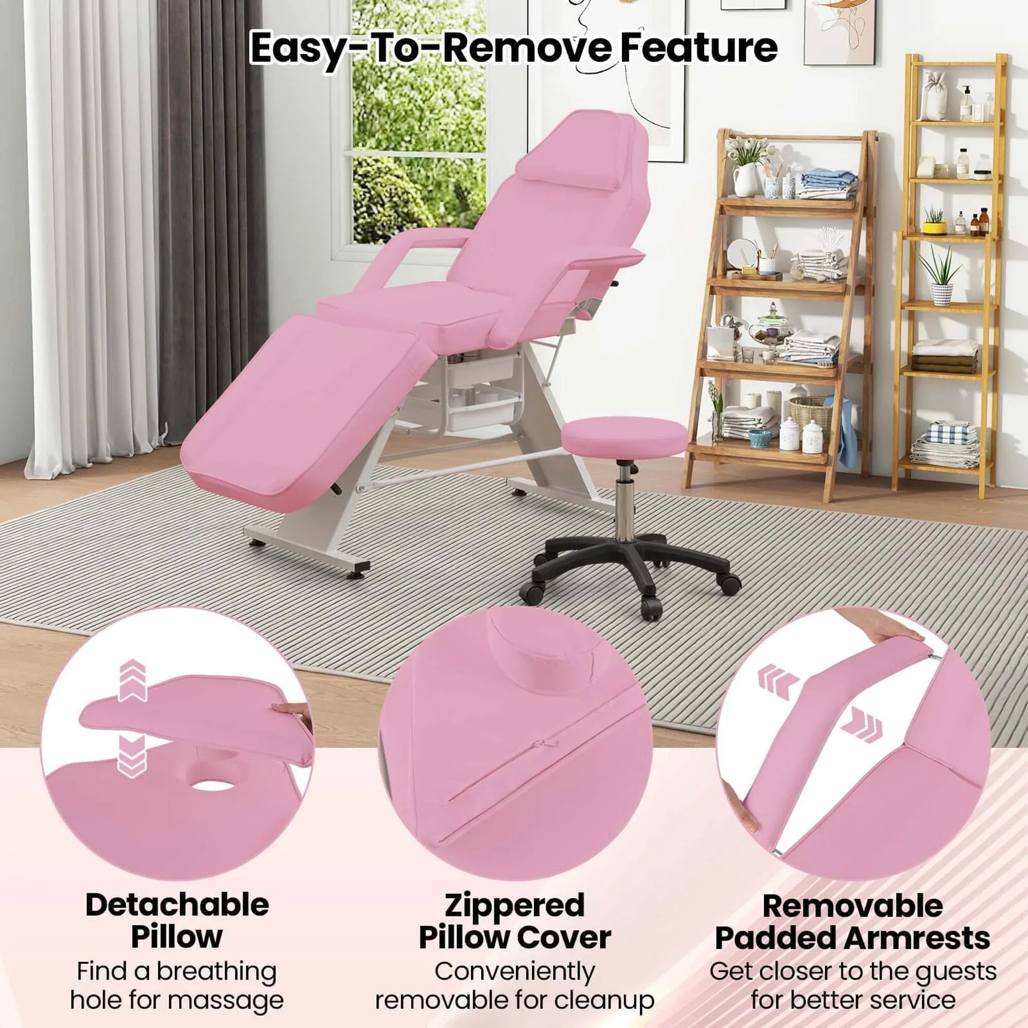 Costway Lit de massage 72" avec tabouret hydraulique et dossier réglable