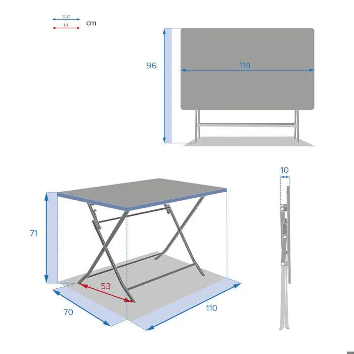 Table de jardin pliante carrée "Greensboro" pétrole 2 places en acier traité époxy - Hespéride