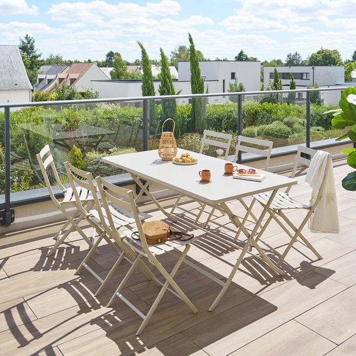 Table de jardin pliante carrée "Greensboro" pétrole 2 places en acier traité époxy - Hespéride