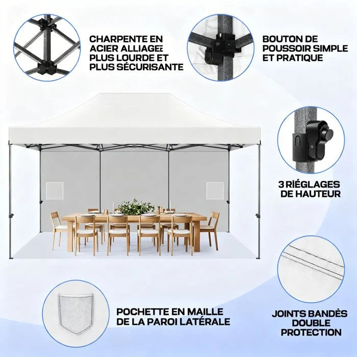 Tonnelle Pliante 3x4.5m - Tonnelle de Jardin étanche Stable avec 4 Parois latérales pour Réception,Blanc