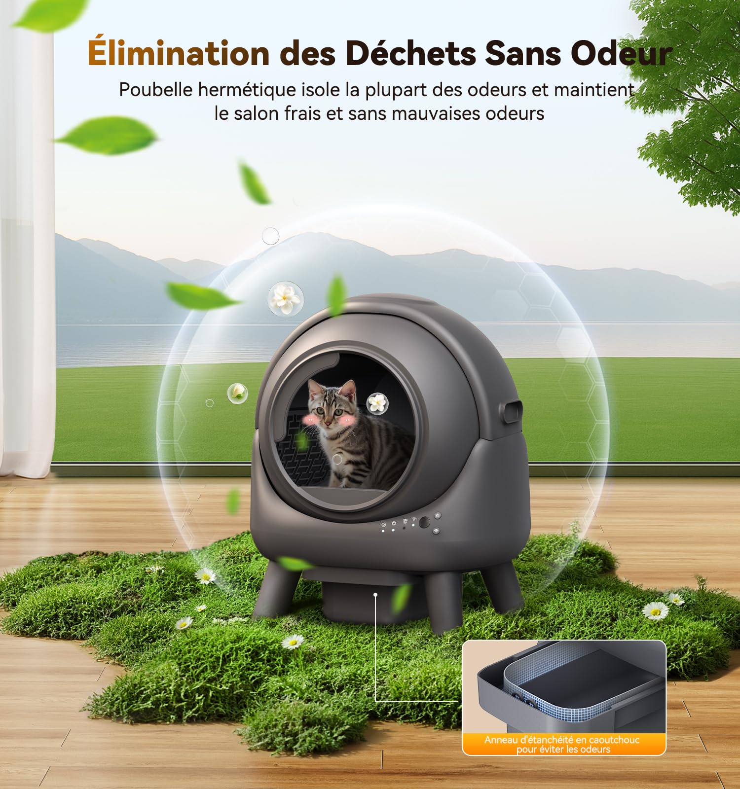 Litiere Chat Autonettoyante FEELNEEDY, Bac à Litière Automatique, Anti-Fuites/Anti-Pincement/Triple Anti-Odeur/Sécurisé/Contrôle APP/Nettoyage Facile, C