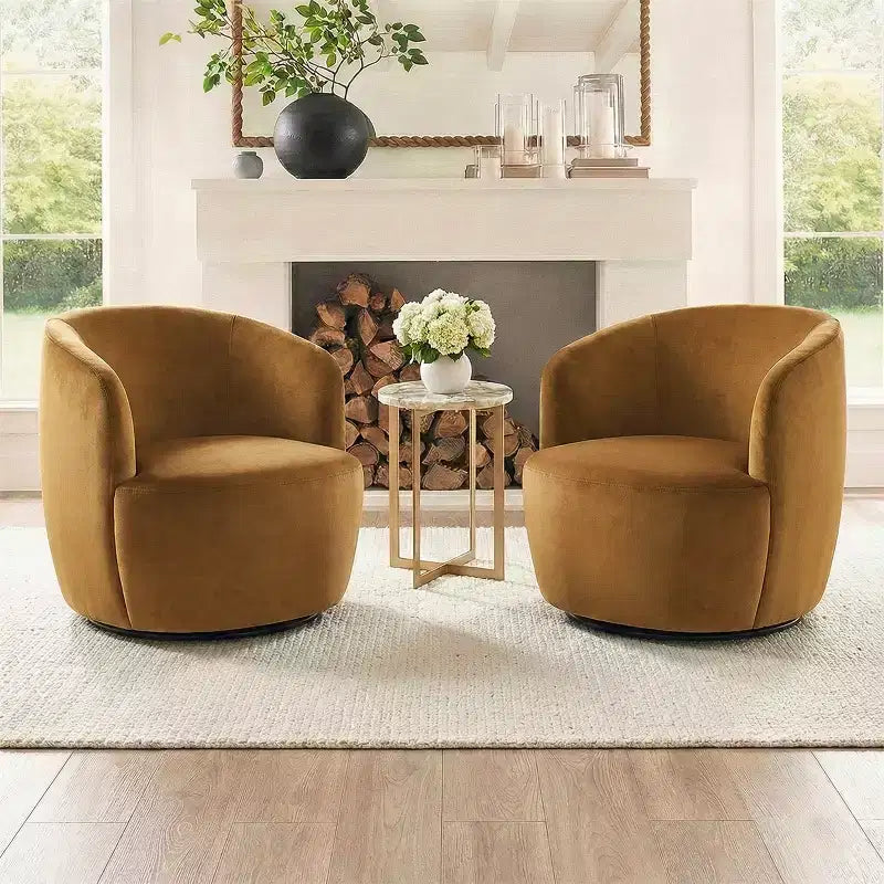 Fauteuil d'appoint pivotant moderne en velours, Fauteuil barillet rembourré avec rotation à 360°, Fauteuil de salon pour le séjour et le coin lecture - Panipeachy