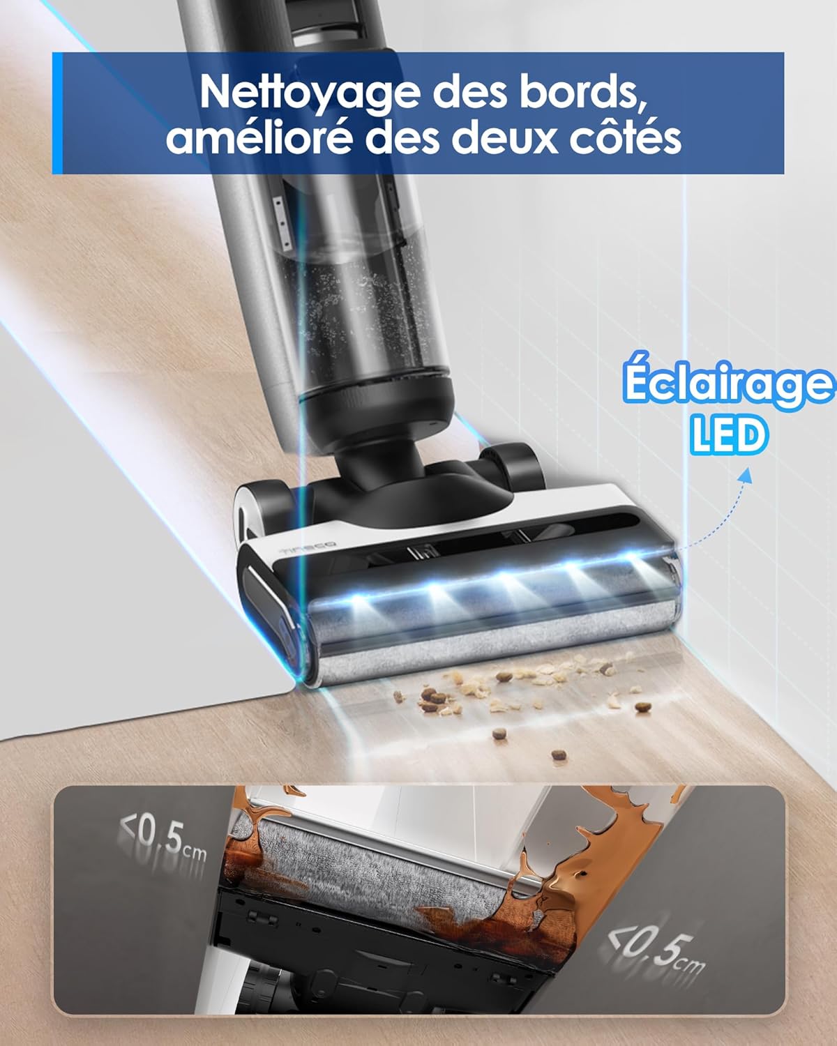 Tineco Floor One S7 Pro/S7 Series Aspirateur Laveur Sec Et Humide Intelligent sans Fil pour Sols Durs, Écran Digital LED, Grande Autonomie, Parfait pour Les Tâches Tenaces et Les Poils d’Animaux