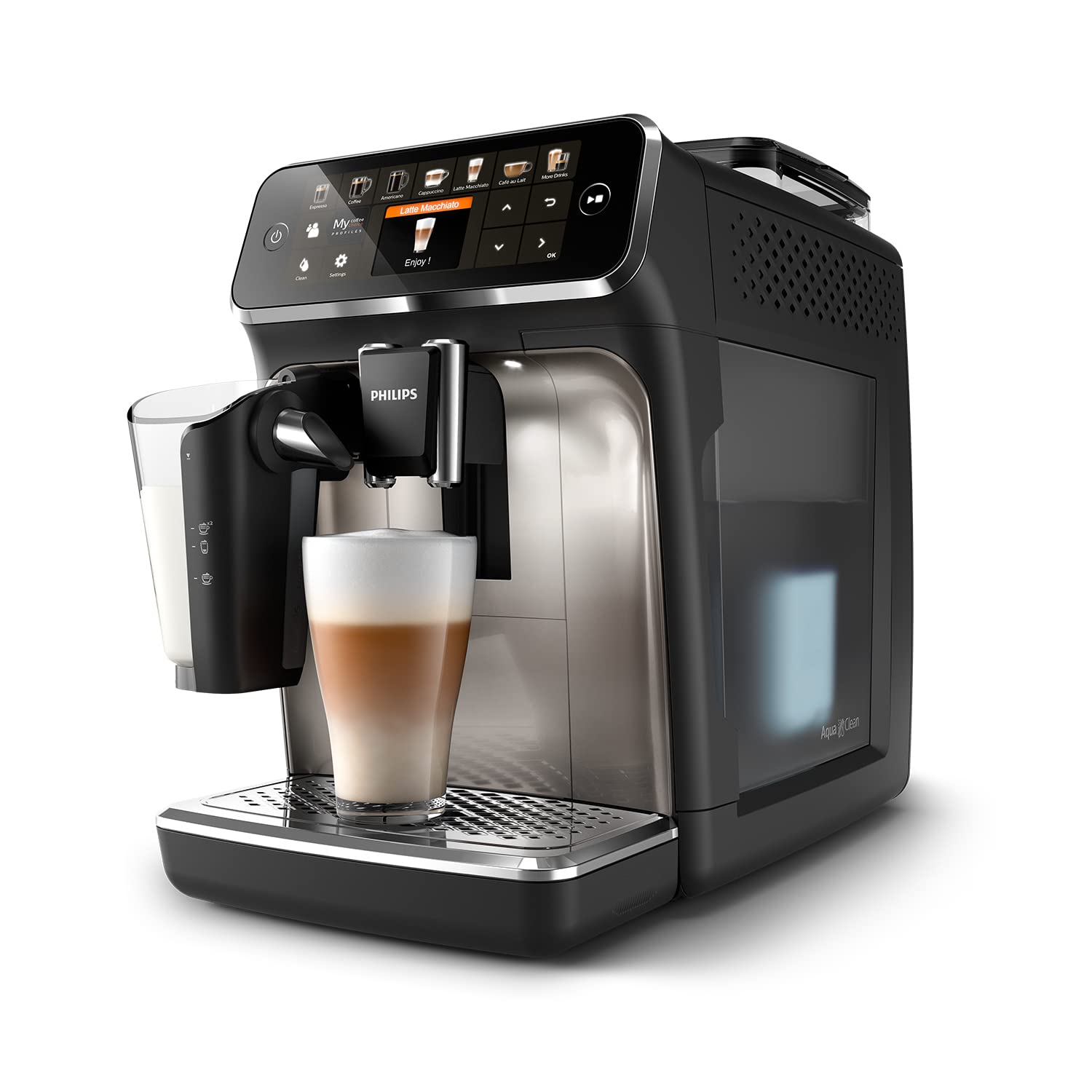 Philips Série 5400 Machine Expresso - Café à Grain - LatteGo Mousseur à Lait, 12 Spécialités de Café, Affichage Intuitif, 4 Profils Utilisateur, Chrom