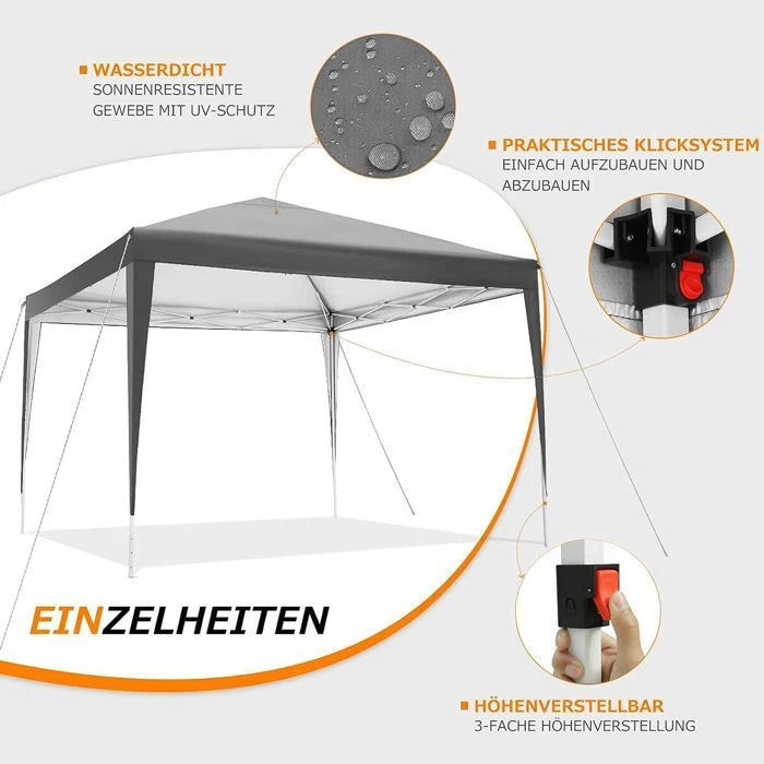 Tonnelle 3x3 Tonnelle Pliante de Jardin Imperméable avec 4 parois latérales,Gris